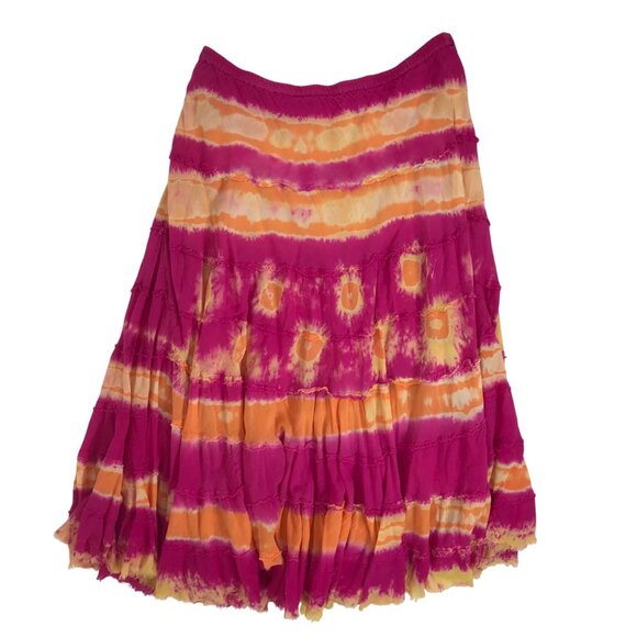 Vintage Y2K Pink Tie Dye Boho Fairycore Low Rise Beachy Hippie Maxi Skirt / L - Picture 4 of 9